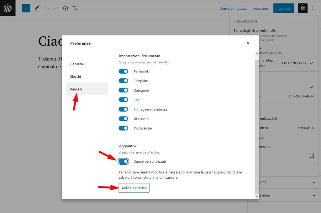 Abilitazione campi personalizzati WordPress