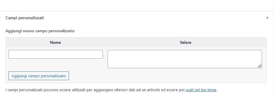 Campi personalizzati attivati