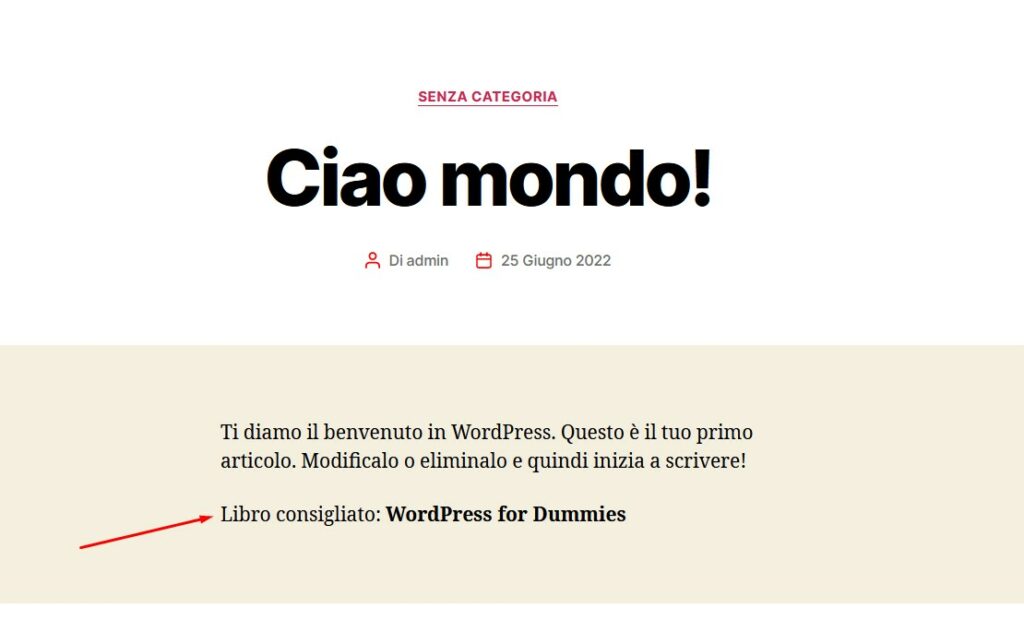 Articolo con campi personalizzati