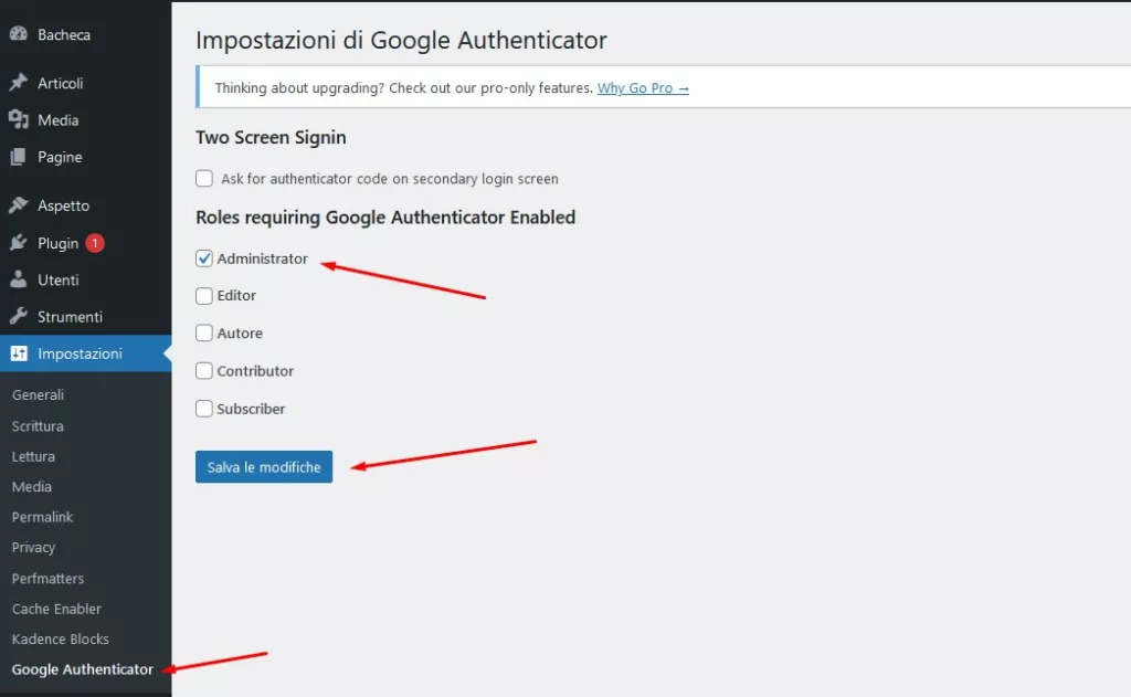 impostazioni google authenticator