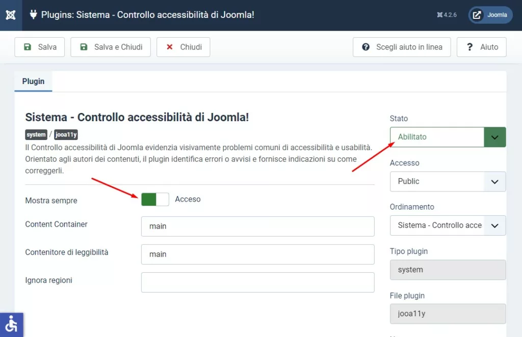 Controllo accessibilità Joomla
