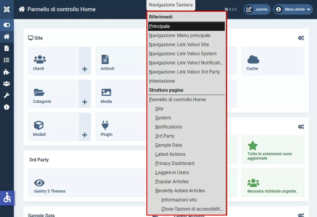 Esempio funzione di navigazione tastiera tramite tasti di scelta rapida